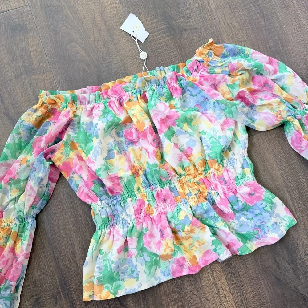 NWT WAYF Off the Shoulder Floral Watercolor Top | Large